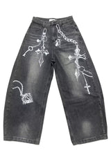 Vintage Gothic Washed Chain Curved Pants