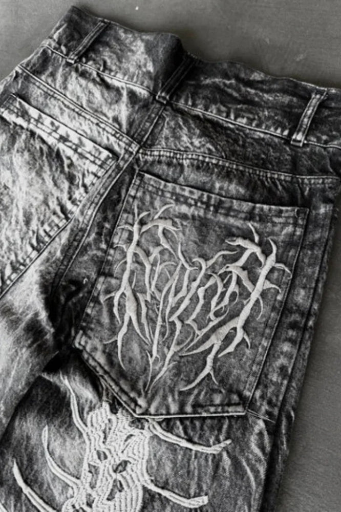 Harajuku Gothic Centipede Embroidery Pants