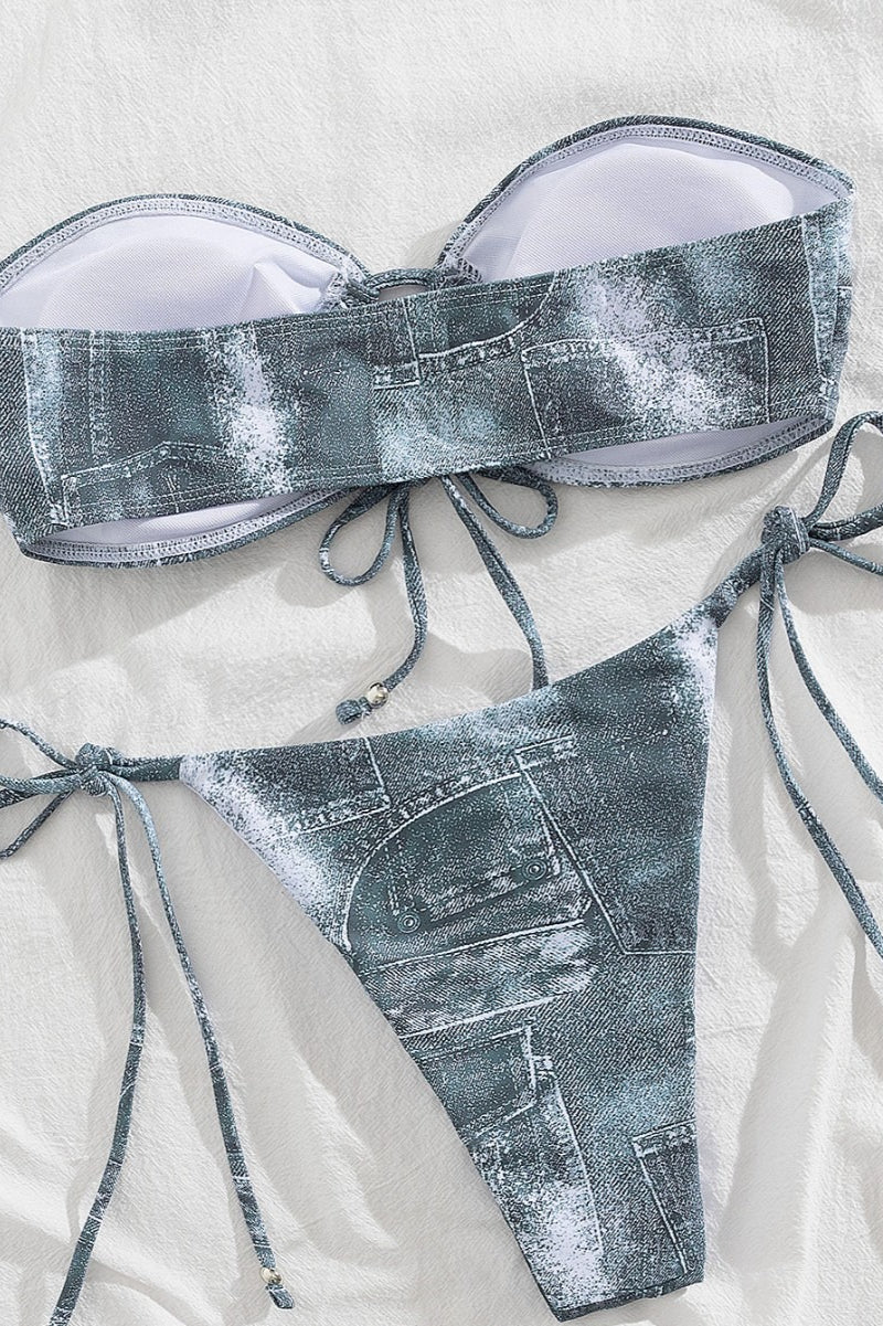 Imitation Denim Pattern One-Piece Swimwear