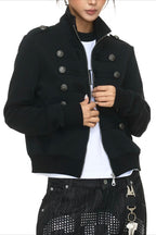 Military Button Trim Zip Jackets