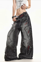 Curved Seam Washed Denim Pants