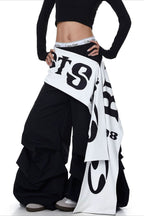 Layered Letter Print Parachute Pants