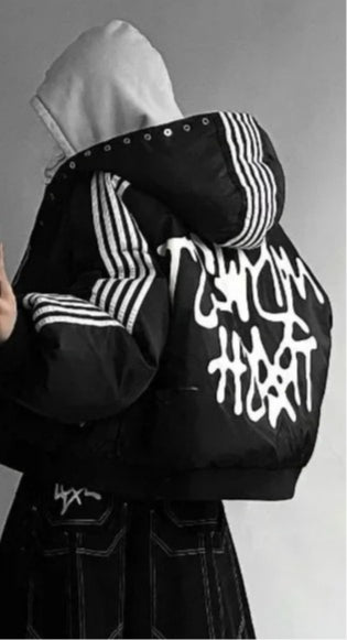 Striped Quilted Zipper Coat
