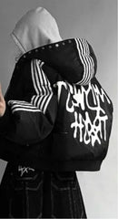 Striped Quilted Zipper Coat