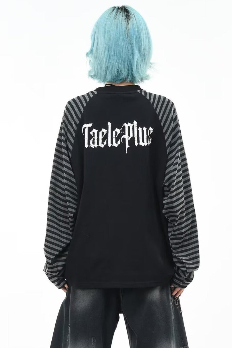 Graphic Striped Sleeve Long Sleeve Top