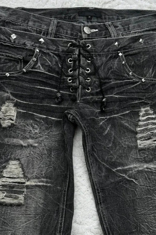 Retro Double Waist Lace-Up Flare Pants Secondary image