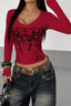 Print Long Sleeve Slim Y2K Crew Neck Knit Top