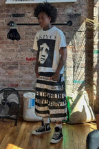 Newspaper Print Patchwork Wide-Leg Shorts
