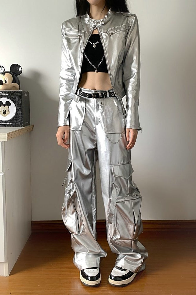 High Waist Cyber Print Wide Leg Pants Secondary image