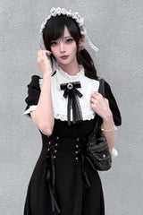 Gothic Lace Panel Slim Fit Midi Dress