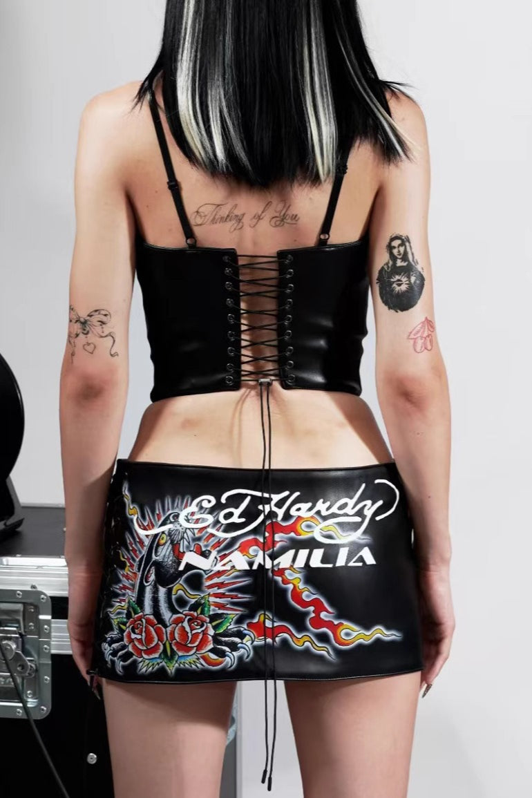 Leather Halter Lace-Up Bodycon Skirt and Tank Top Secondary image
