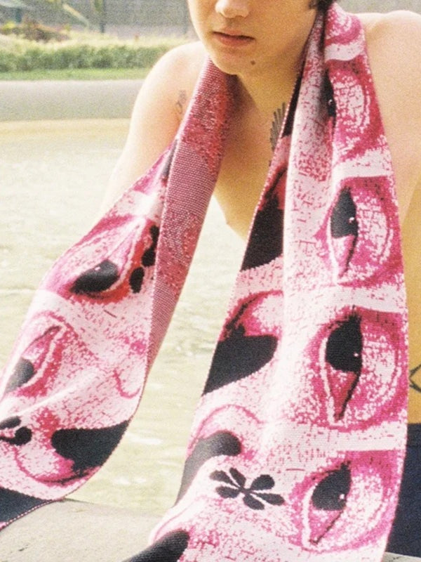 Y2K Grunge Knitting Eyes Graphic Winter Warm Scarf Main image
