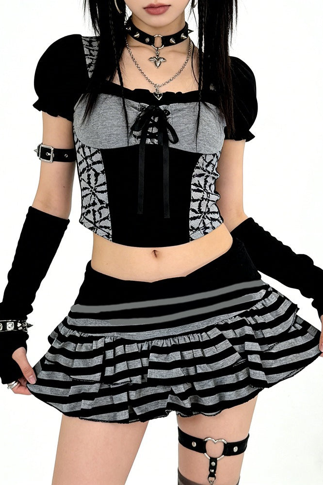 Striped Layered Lace Mini Skirt