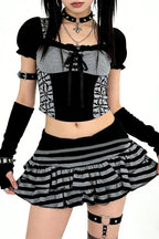 Striped Layered Lace Mini Skirt