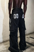 Fur Trim Patchwork Loose Denim Pants