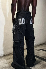 Fur Trim Patchwork Loose Denim Pants