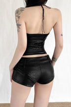 Eyelet Trim Halter Shorts Sets