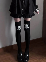 Gothic Punk Skull Print Elastic Knee High Socks