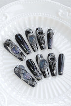 Gothic Black Snake Gem Press On Nails