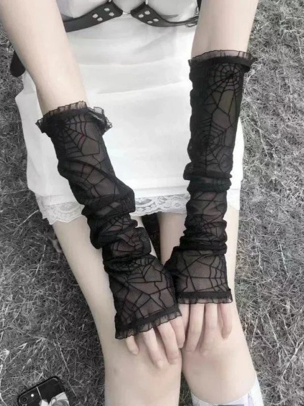 Lace Mesh Spider Web Fingerless Gloves Secondary image