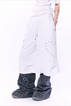 Heart Rhinestone Wide-Leg Cropped Pants