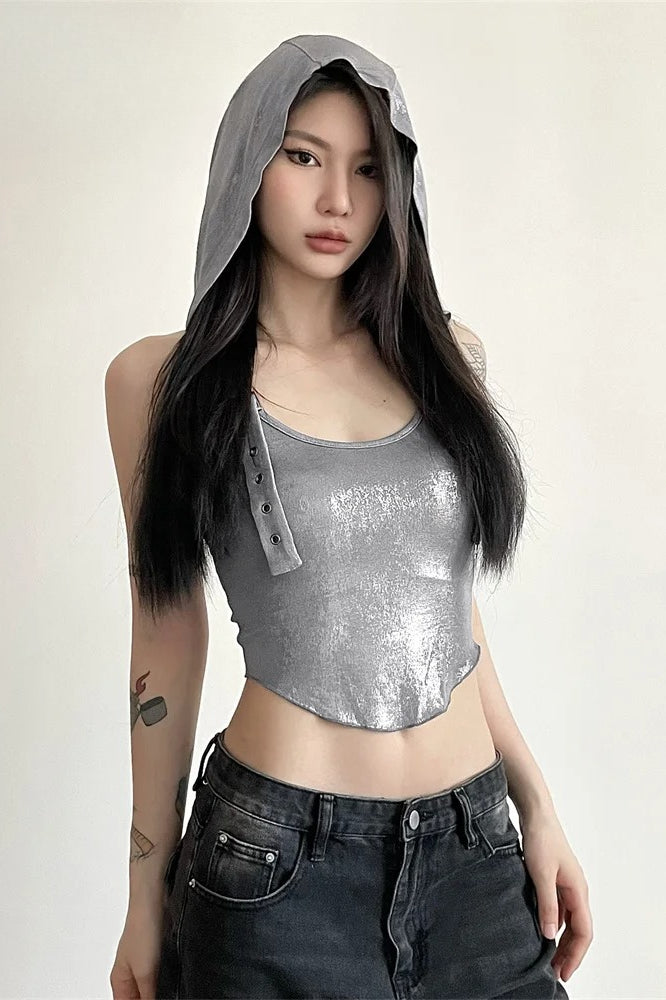 Silver Matte Cyberpunk Crop Top Main image