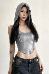 Silver Matte Cyberpunk Crop Top