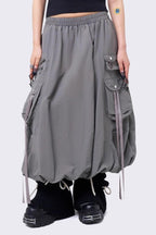 Punk Solid Color Belted Multi-Pocket Skirt