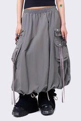 Punk Solid Color Belted Multi-Pocket Skirt