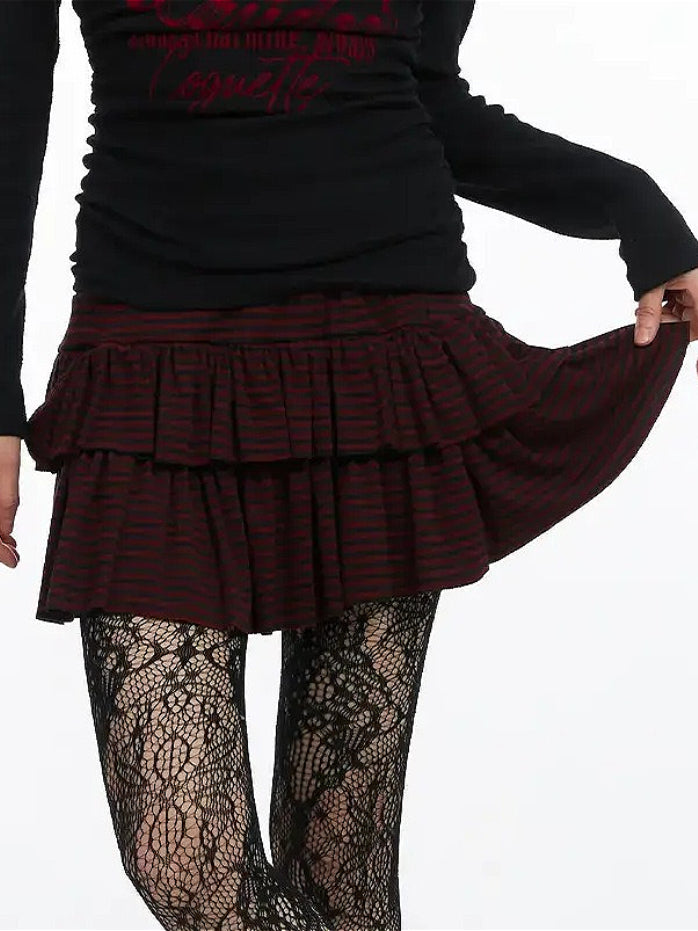 Y2K Low-Rise Contrast Striped Midi Skirt Secondary image