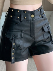 Chic Bodycon Studded PU Leather Shorts