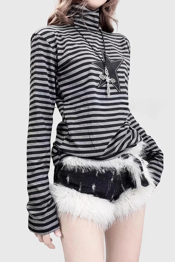 Alt Punk Star Patch Striped Turtleneck Knit Top Main image