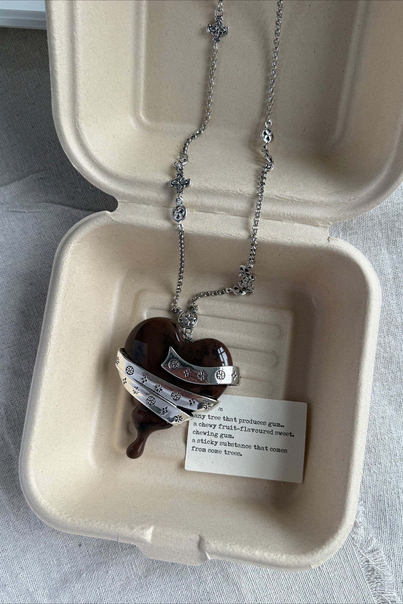 Vintage Heart Wooden Pendant Chain Necklace