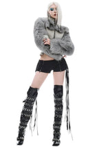Futuristic Long Sleeve Fur Patchwork Slim Coat