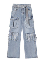 Buckle Pocket Cargo Denim Pants