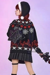 Gothic Christmas Cat Head Pattern Crew Neck Women's Knit Sweater