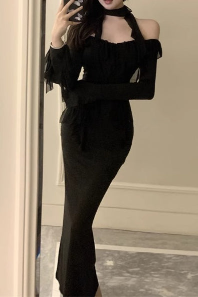Black Sheer Off Shoulder Maxi Dress