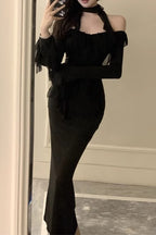 Black Sheer Off Shoulder Maxi Dress