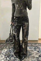 Snake Skin Gothic Punk Black Denim Pants