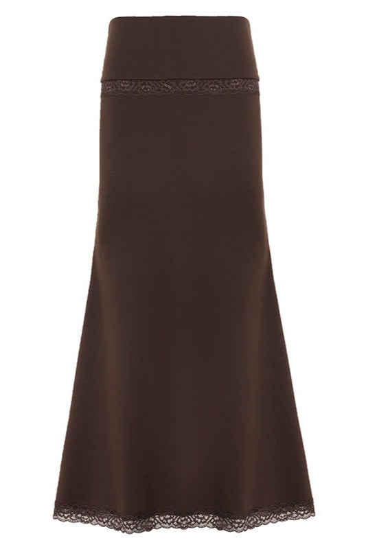 Lace Trim Flared Maxi Skirts