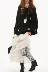 Y2K Retro Lace Tiered Ruffle Mini Skirt