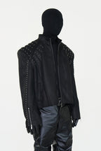Studded Shoulder Oversized Faux Leather Jacket