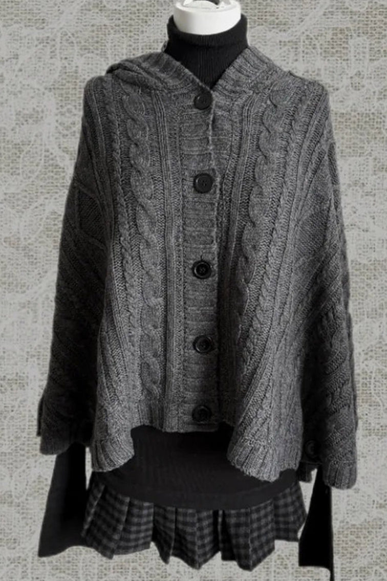 Cable Knit Hooded Cape Sweaters