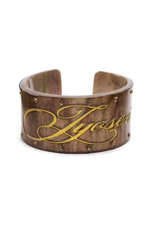 Brown White Acrylic Wide Open Bracelet Secondary image