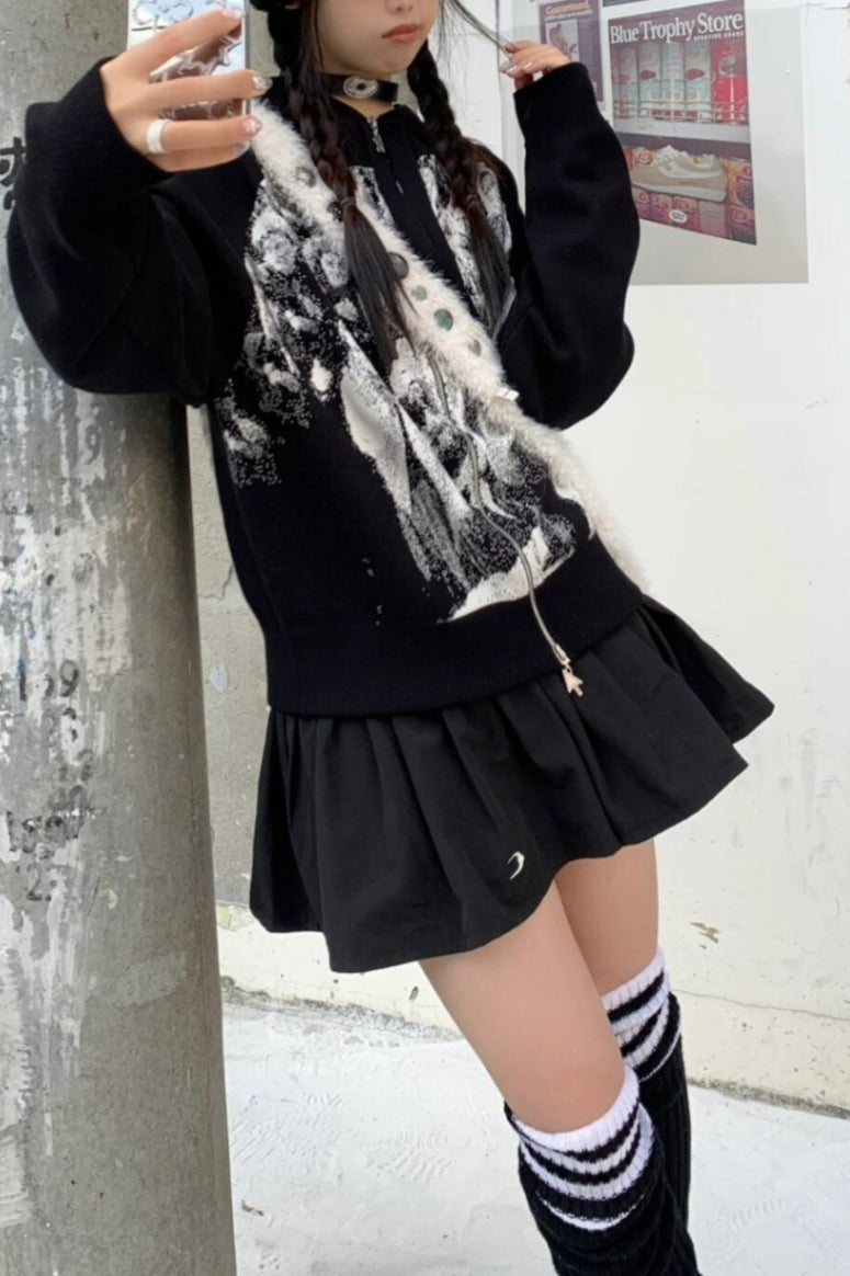Panther Print Retro Hooded Knit Top Main image