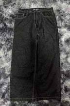 Black Gray Graphic Print Wide Leg Pants