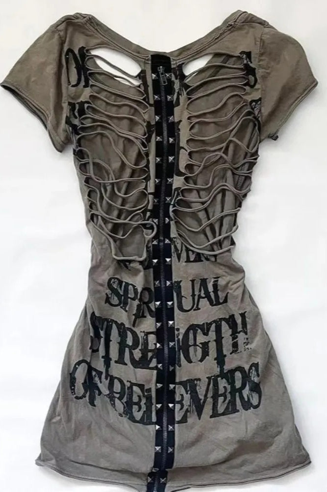 Y2K Punk Slim Short Sleeve Mesh Top Main image