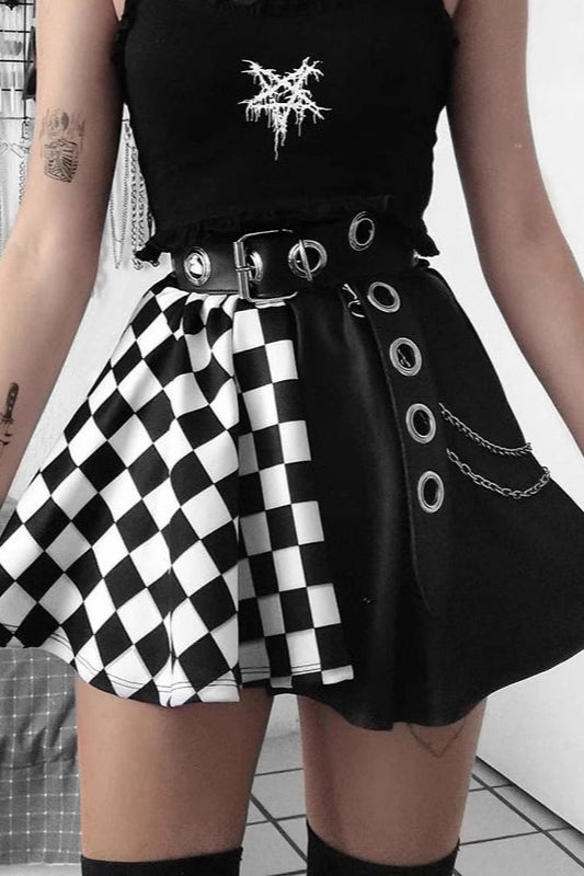 Dark Gothic Plaid Color Block High-Waist Mini Skirt Main image