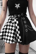 Dark Gothic Plaid Color Block High-Waist Mini Skirt