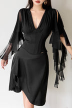 Draped Split Sleeve Ruffle Skirt Sets